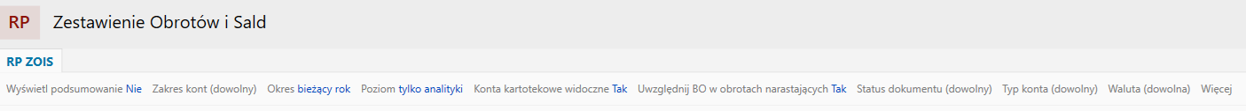 Parametry raportu przed wyliczeniem.