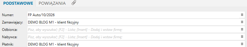 Zamawiający i Płatnik w przykładowej pro formie.