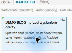 Ikona pinezki znajduje się w prawym górnym rogu karteczki.