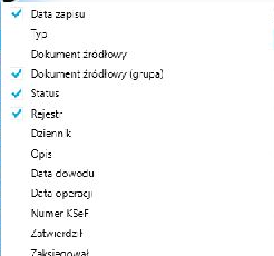 Menu Więcej pozwala wyświetlić dodatkowe filtry, np. datę dowodu, typ lub rejestr.